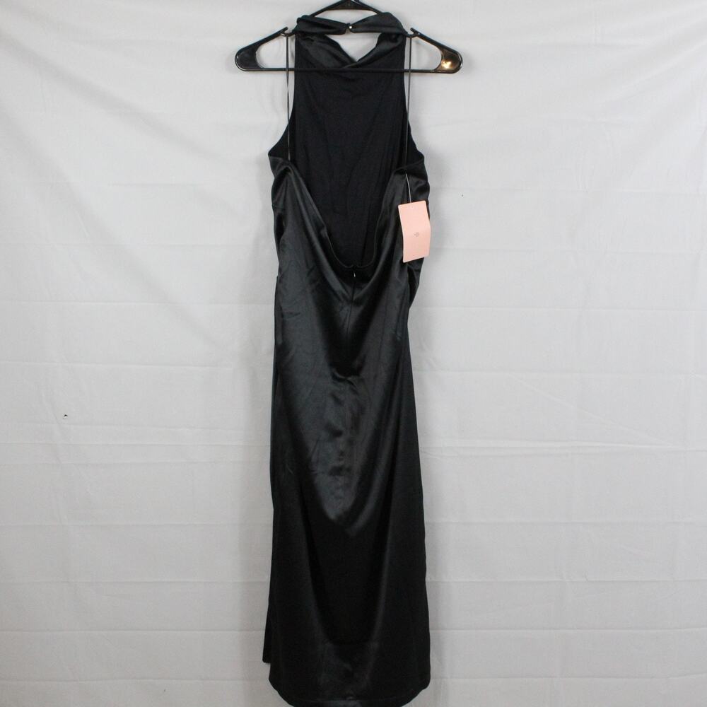 BHLDN Dress XL Holly Halter Stretch Satin Midi Black Slip Formal Party Wedding - Picture 9 of 14